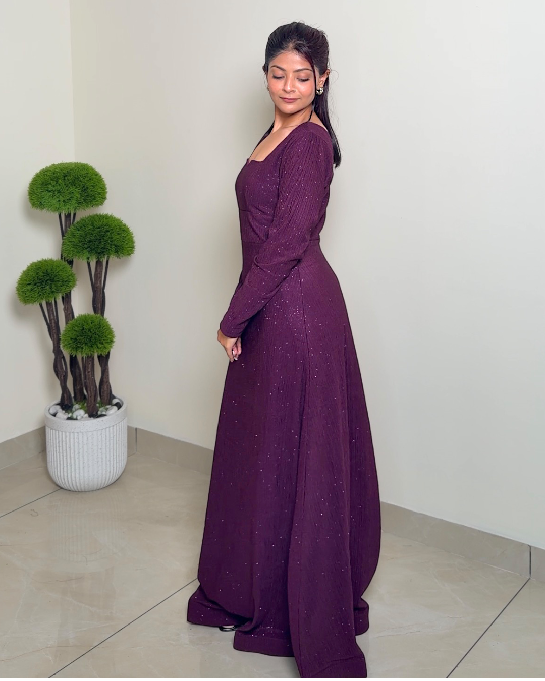 Square Neck Glitter Gown