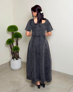 Button-Down Square Neck Denim Maxi Dress