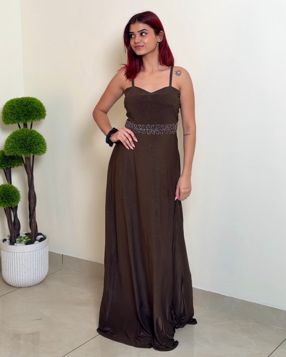 Back Tie-Up Glitter Maxi Gown ✨
