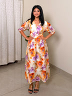 V-Neck Floral Print Dress