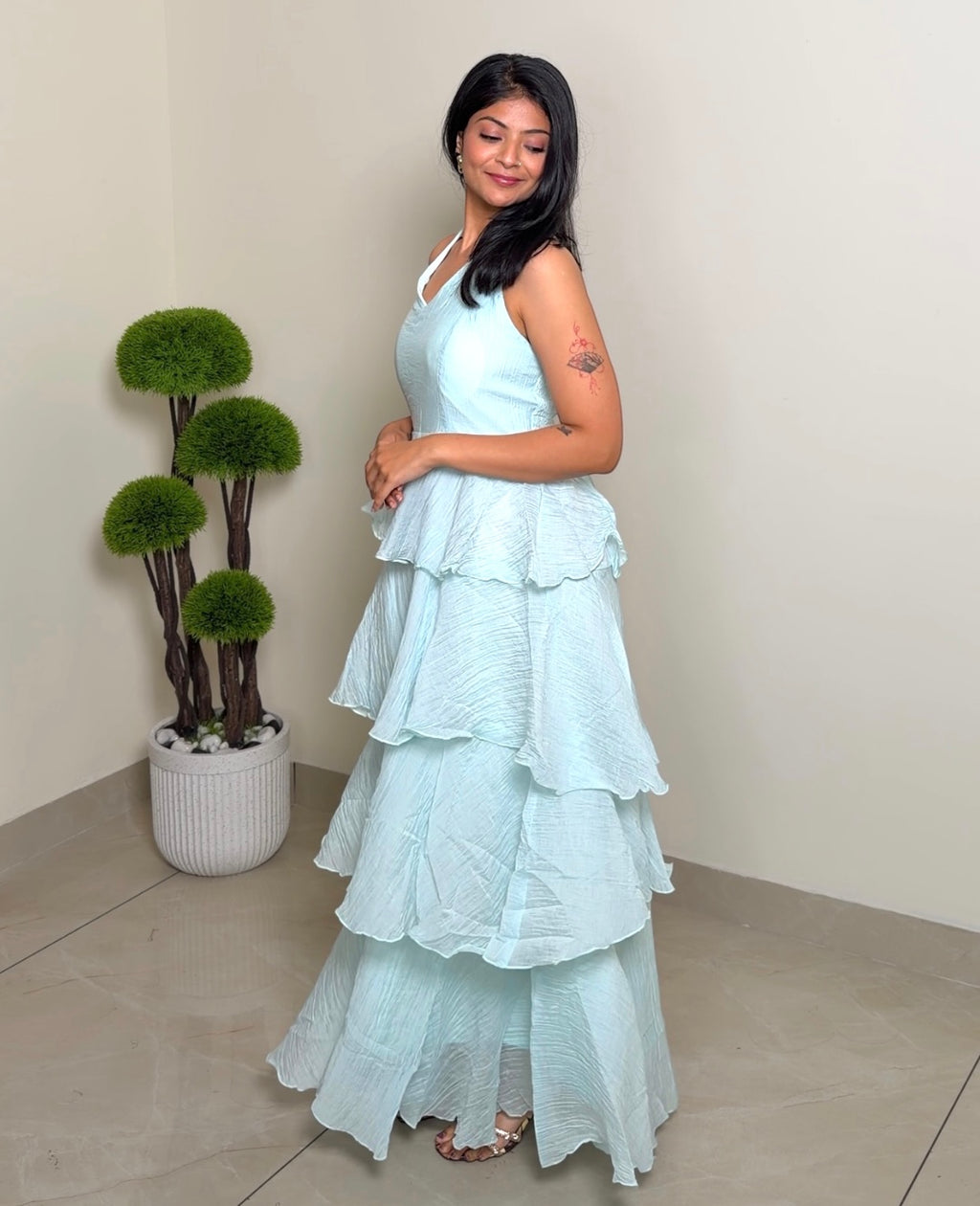 Ruffle Tiered Halter Neck Maxi Dress