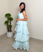 Ruffle Tiered Halter Neck Maxi Dress