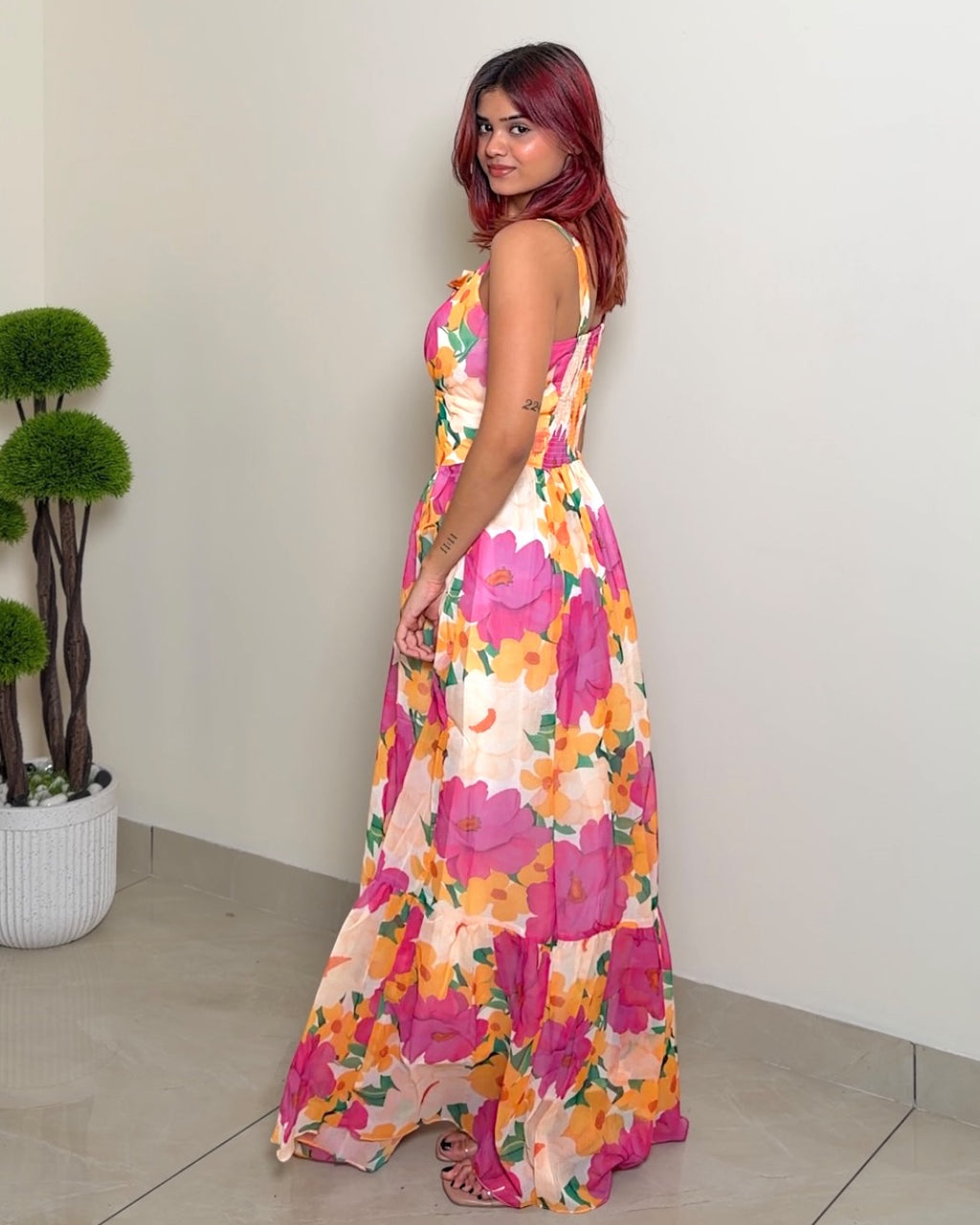 Floral Strap Maxi Dress Vibrant Colours