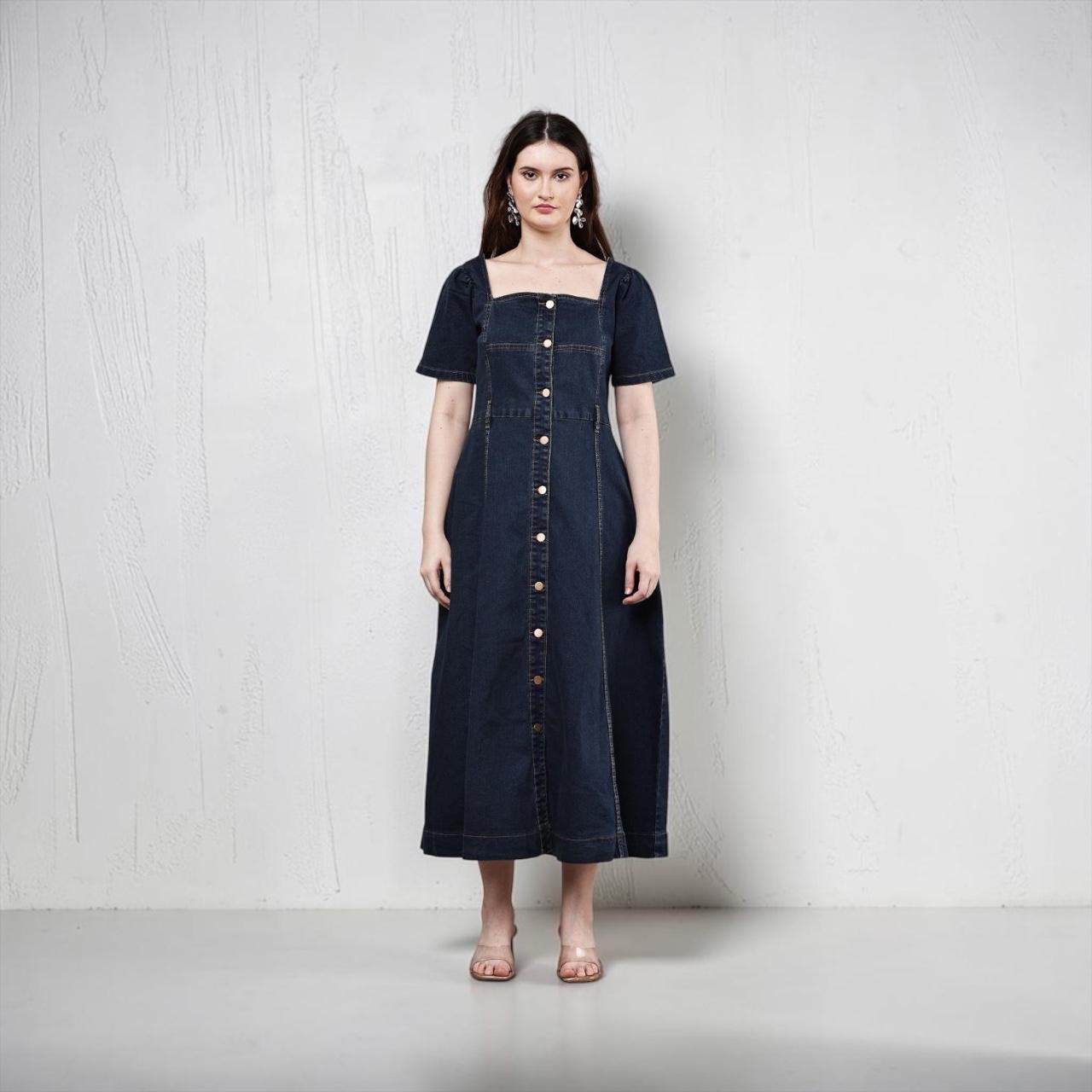 Square Neck Denim Dress