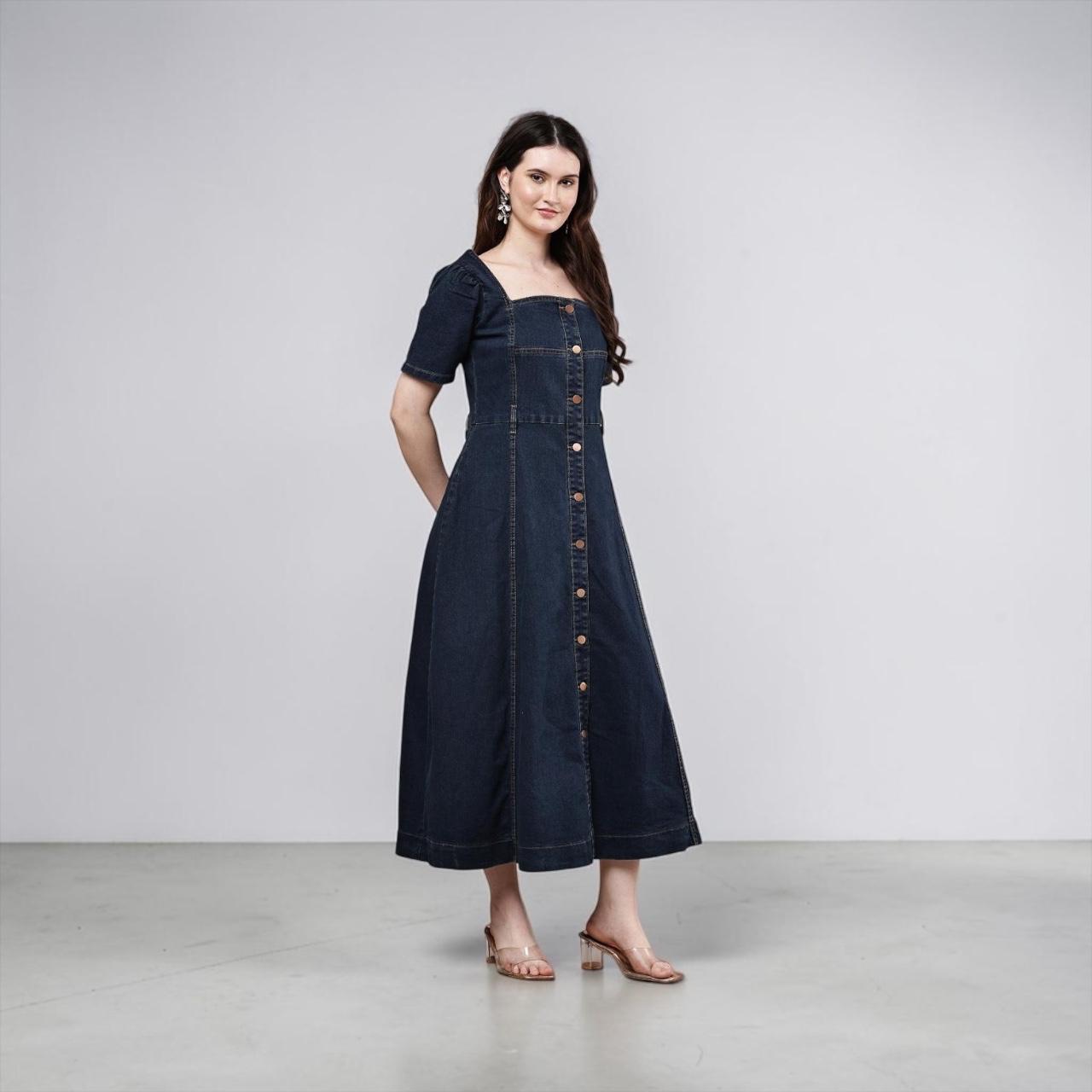 Square Neck Denim Dress
