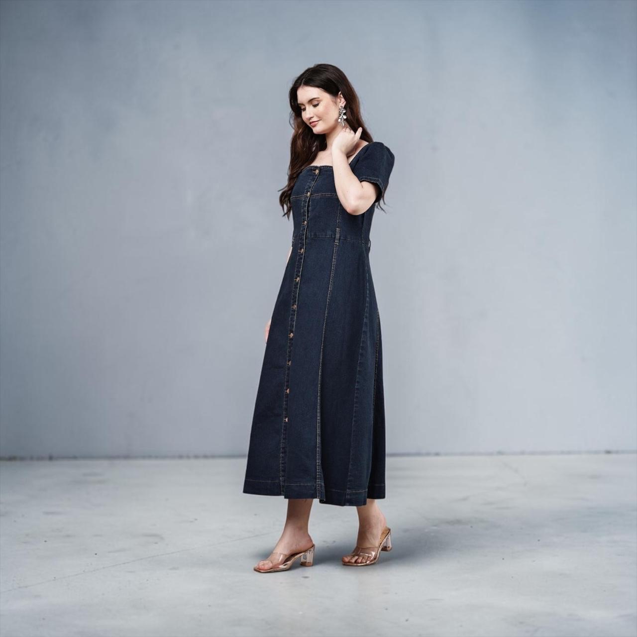Square Neck Denim Dress