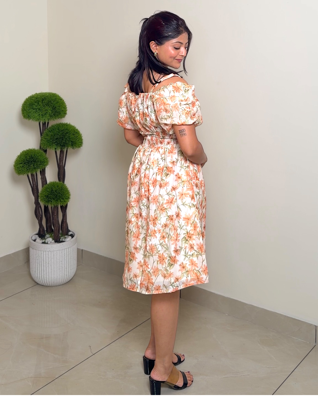 Off-Shoulder Floral Midi Dress