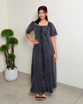 Button-Down Square Neck Denim Maxi Dress