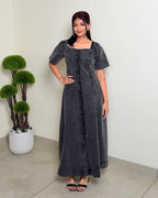 Button-Down Square Neck Denim Maxi Dress
