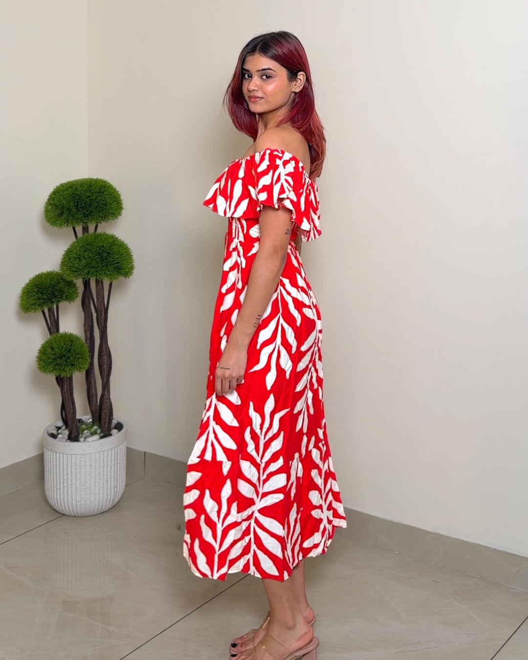 Off Shoulder Printed Dress