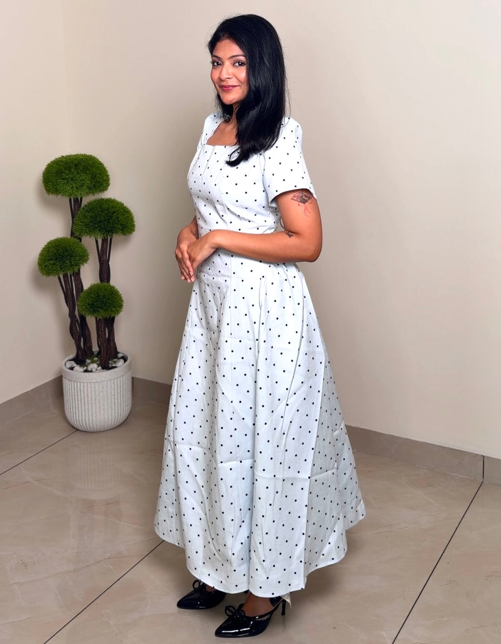Polka Dot Flared Midi Dress