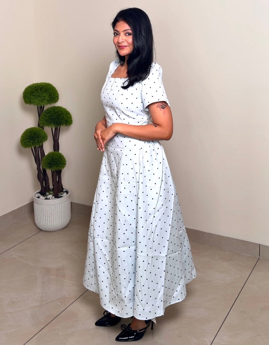 Polka Dot Flared Midi Dress