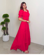 Solid Designer Puffed Sleeve Dress