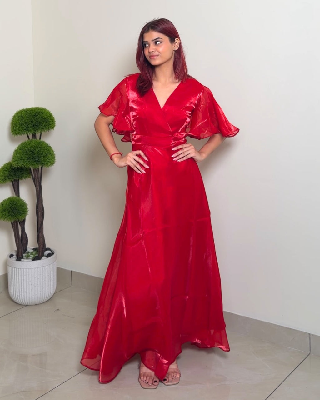 Butterfly Sleeves Metallic Gown