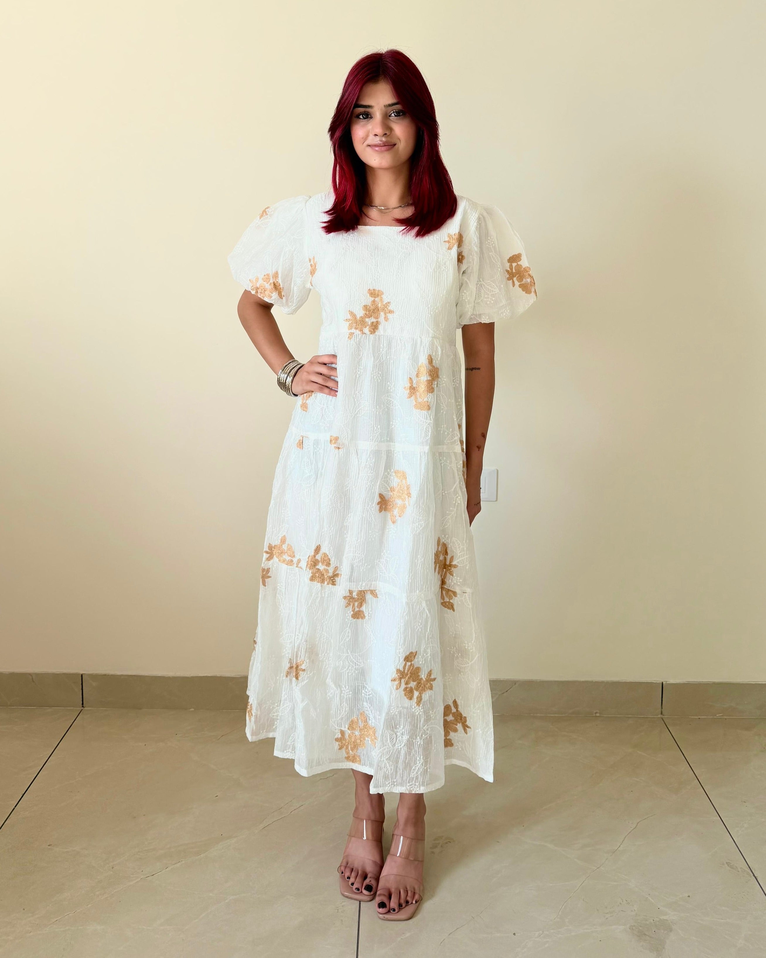 Puff Sleeve Midi Dress