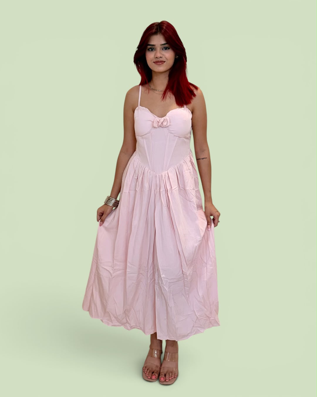 Corset-Style Bustier Tiered Midi Dress