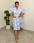 Floral Embroidered Midi Dress with Belt