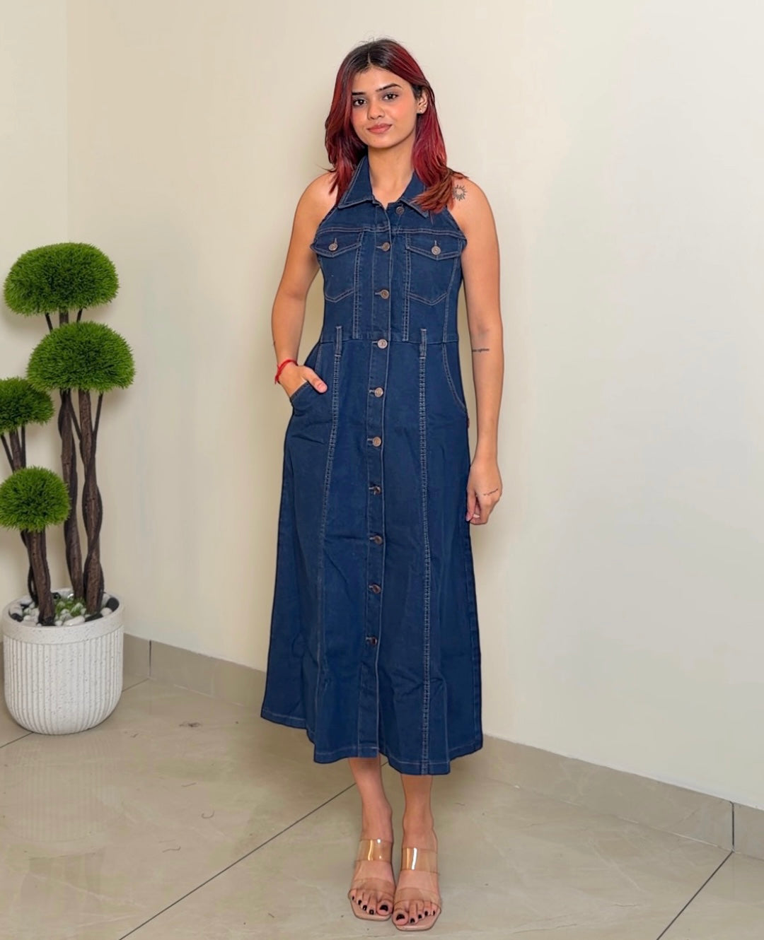 Sleevless Denim Button Down Dress