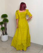 Solid Designer Puffed Sleeve Dress
