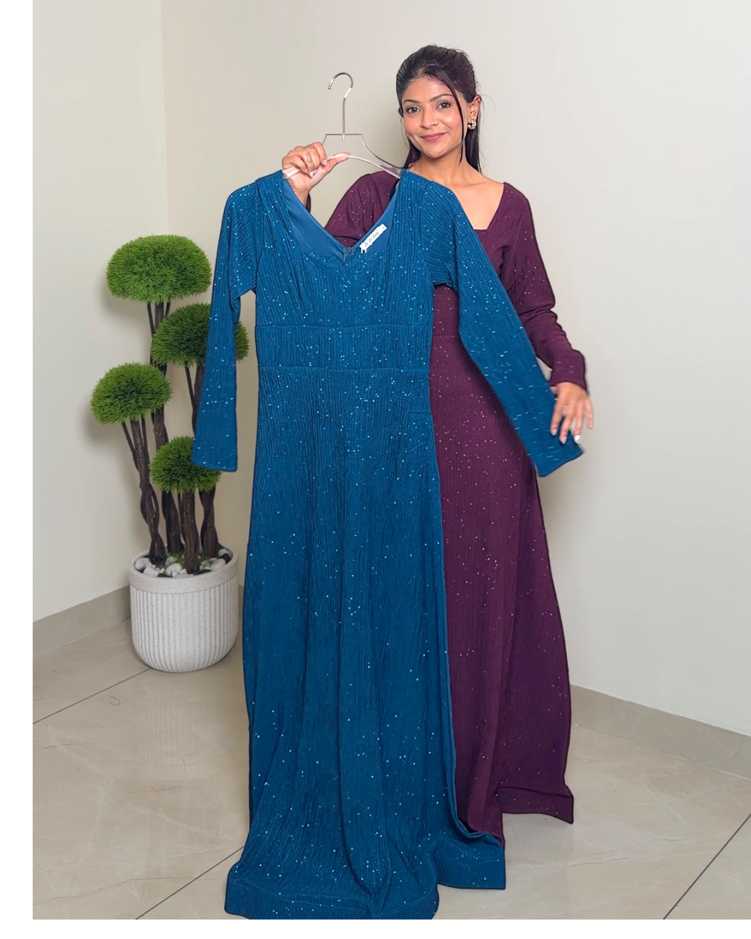 Square Neck Glitter Gown