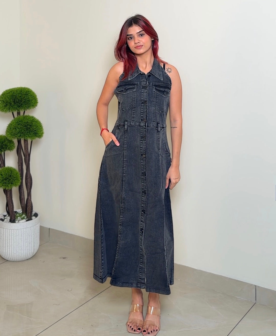 Sleevless Denim Button Down Dress