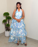 Printed Ruffle Halter Tiered Dress