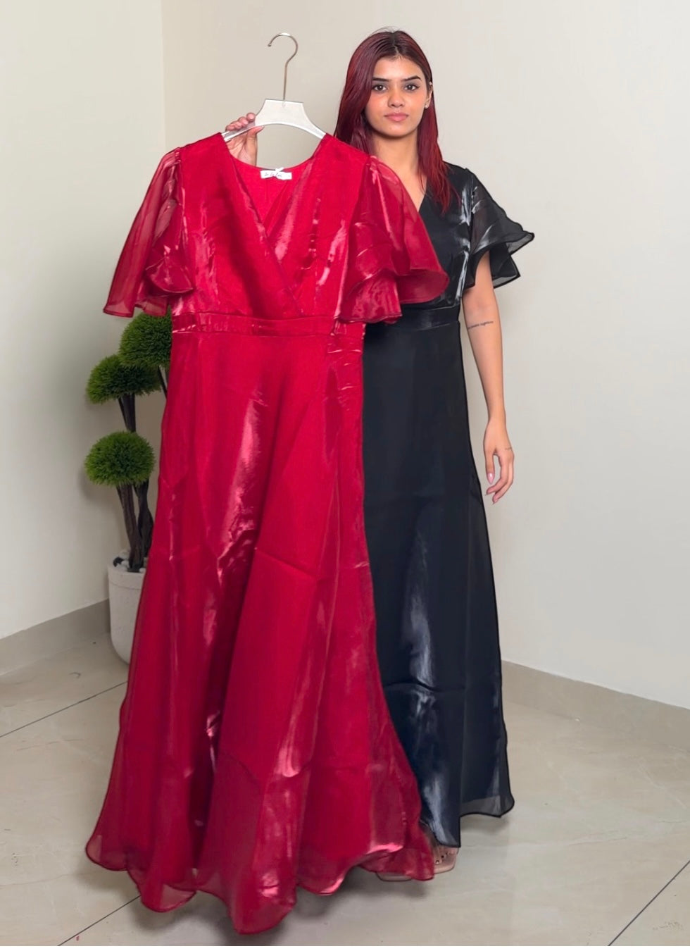 Butterfly Sleeves Metallic Gown