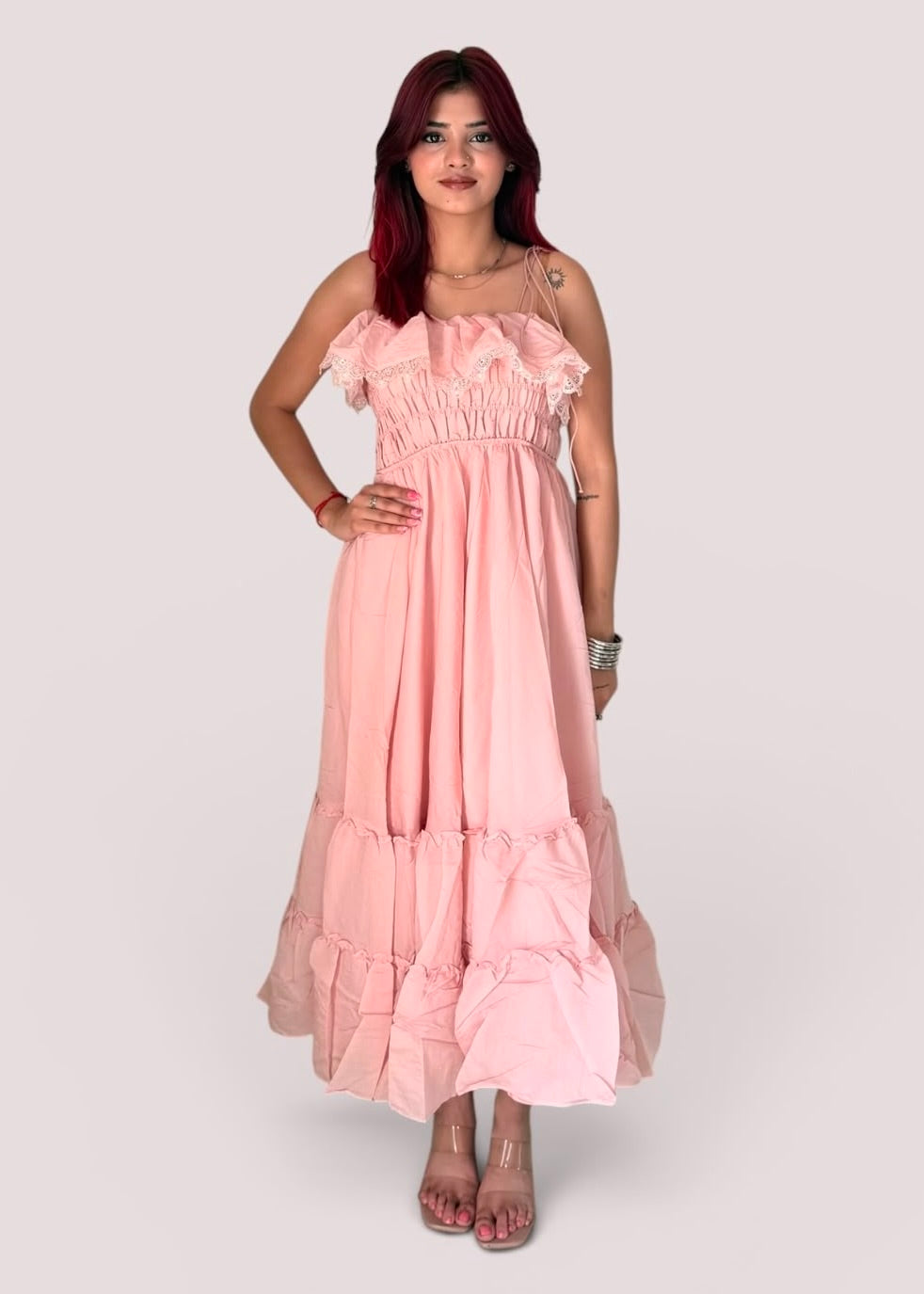 Schiffli Ruffle Bodice Tiered Maxi Dress