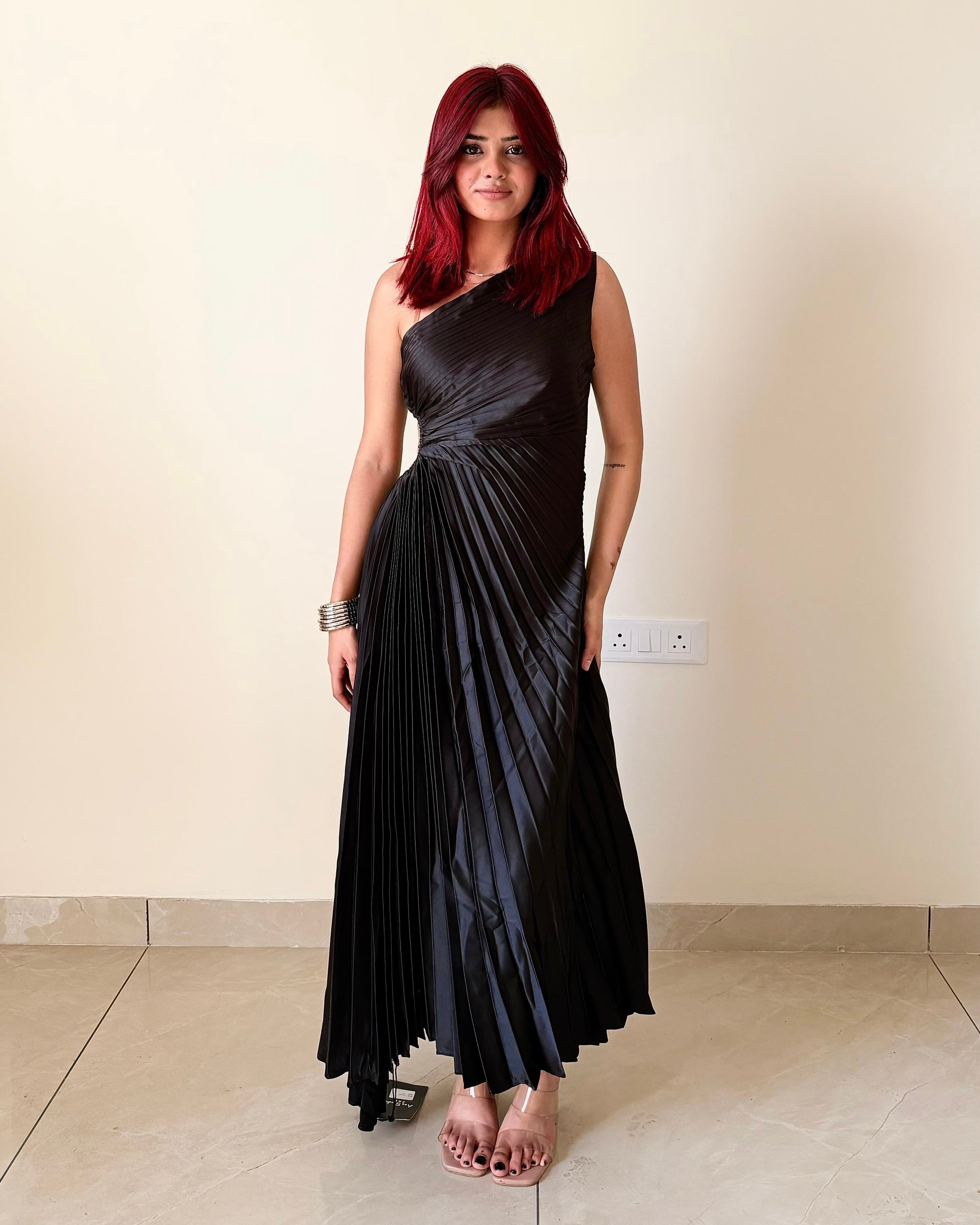 Pleated One Shoulder Maxi Dress