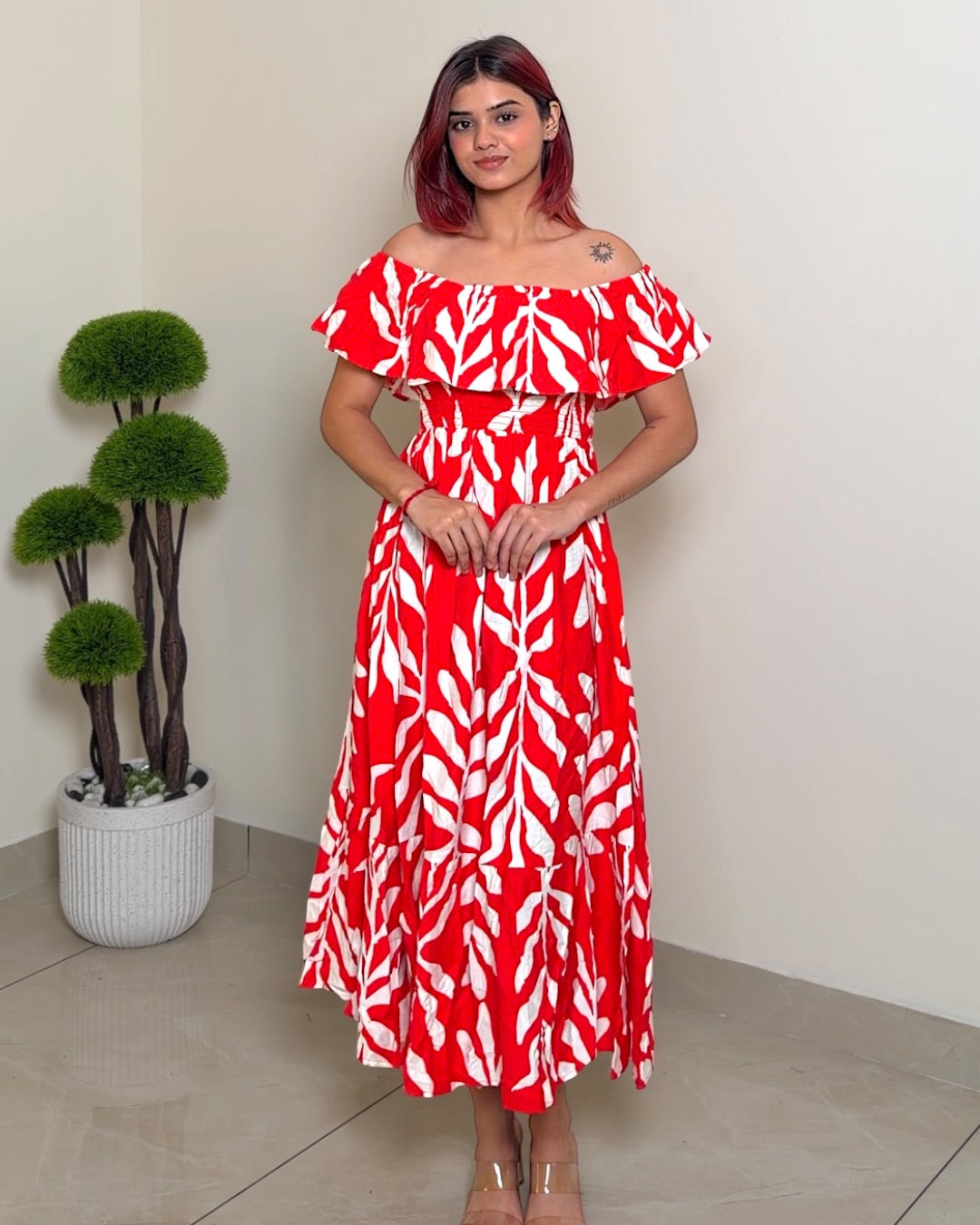 Off Shoulder Printed Dress