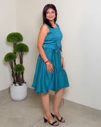 Solid Bow-Tie Flared Dress