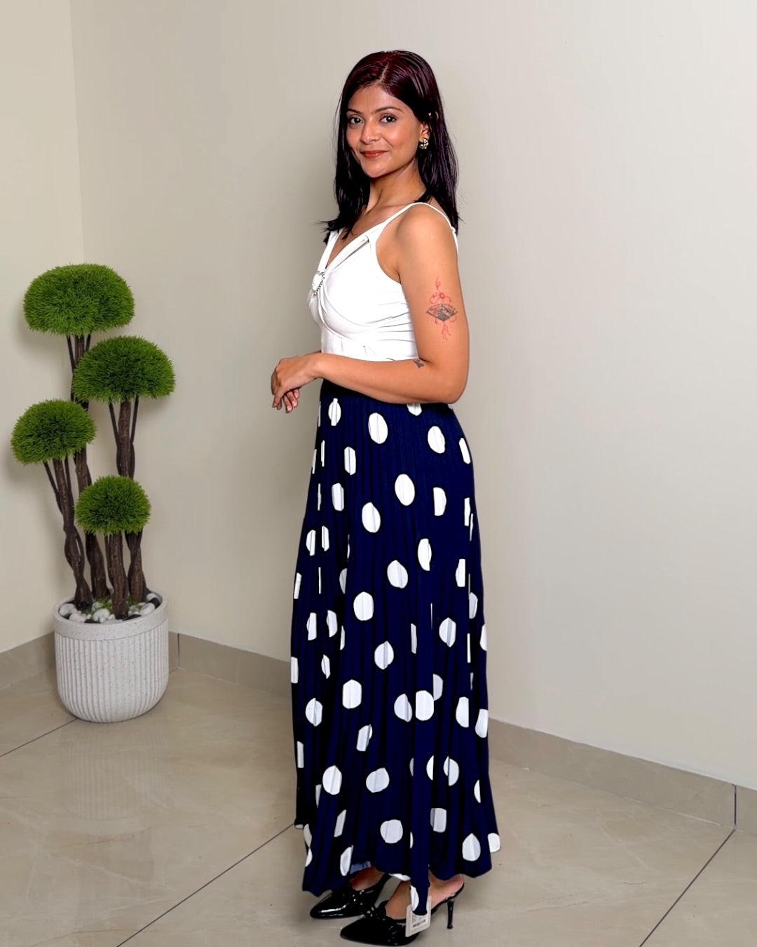 Trendy Pleated Polka Dot Skirt