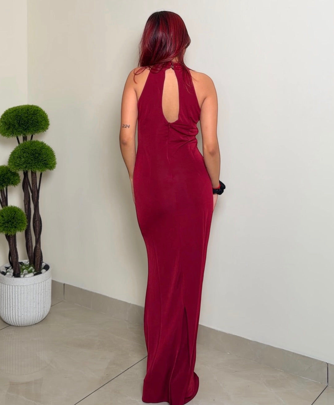 Rhinestone Halter Neck Cocktail Dress