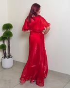 Butterfly Sleeves Metallic Gown