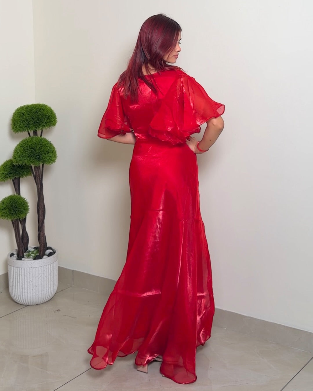 Butterfly Sleeves Metallic Gown