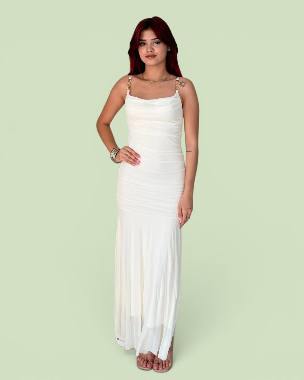 Ruched Bodycon Mesh Maxi Dress