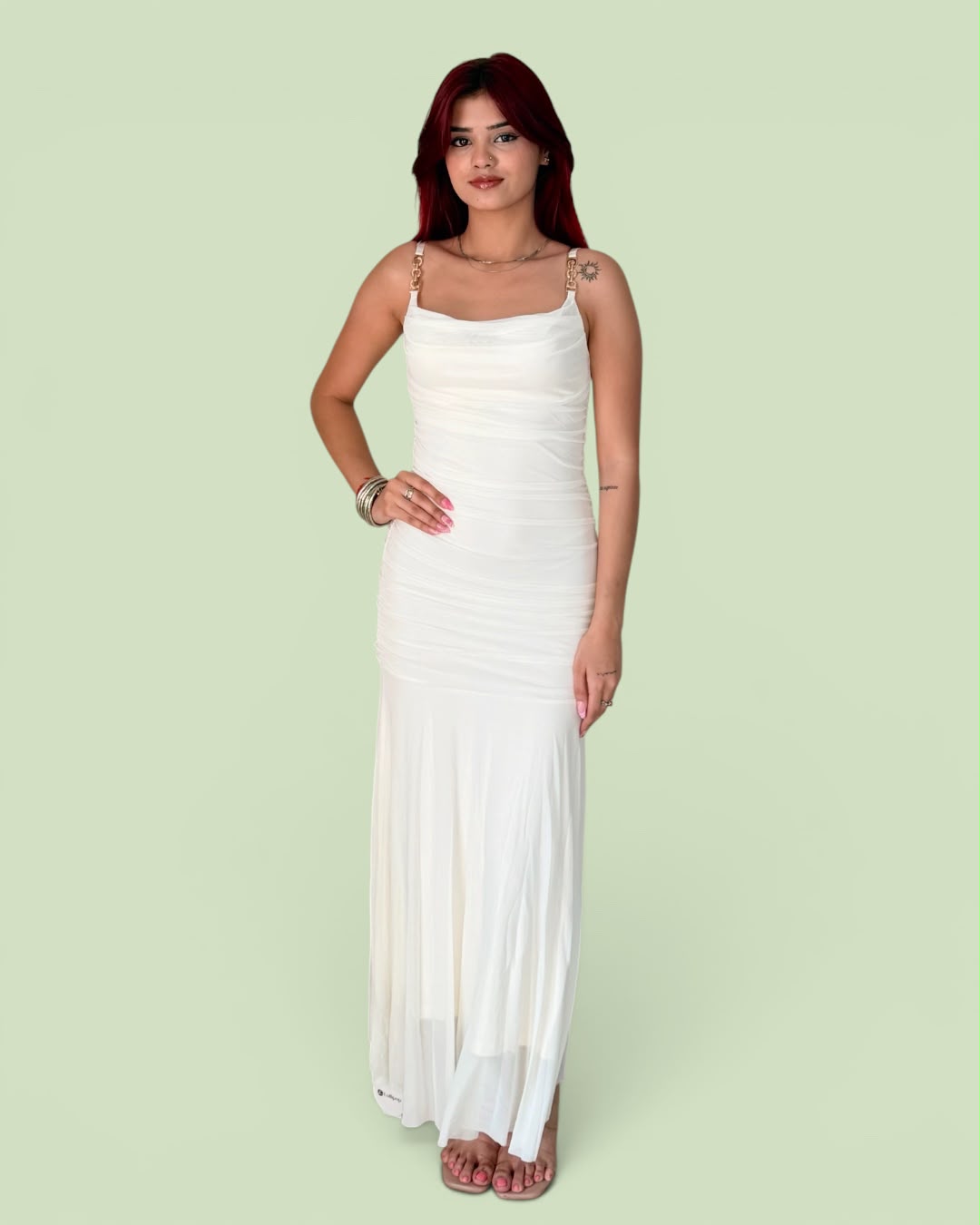 Ruched Bodycon Mesh Maxi Dress