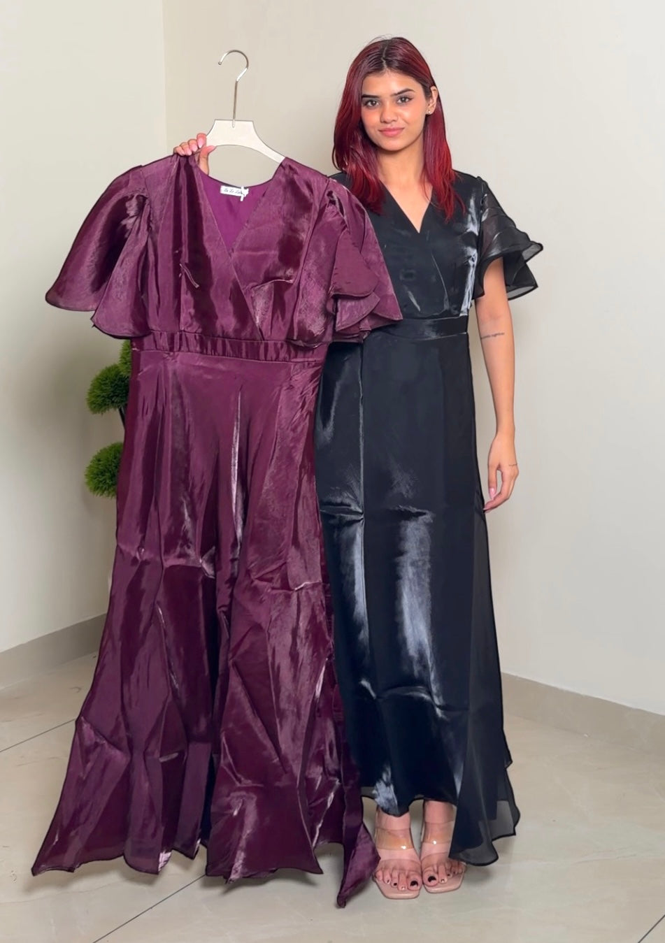 Butterfly Sleeves Metallic Gown