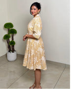 Floral Embroidered Midi Dress with Belt