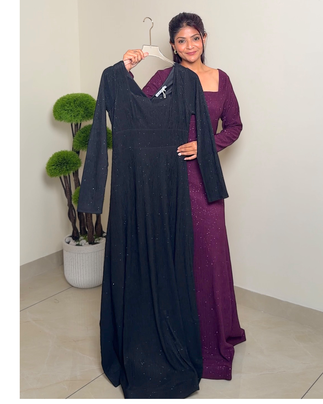 Square Neck Glitter Gown
