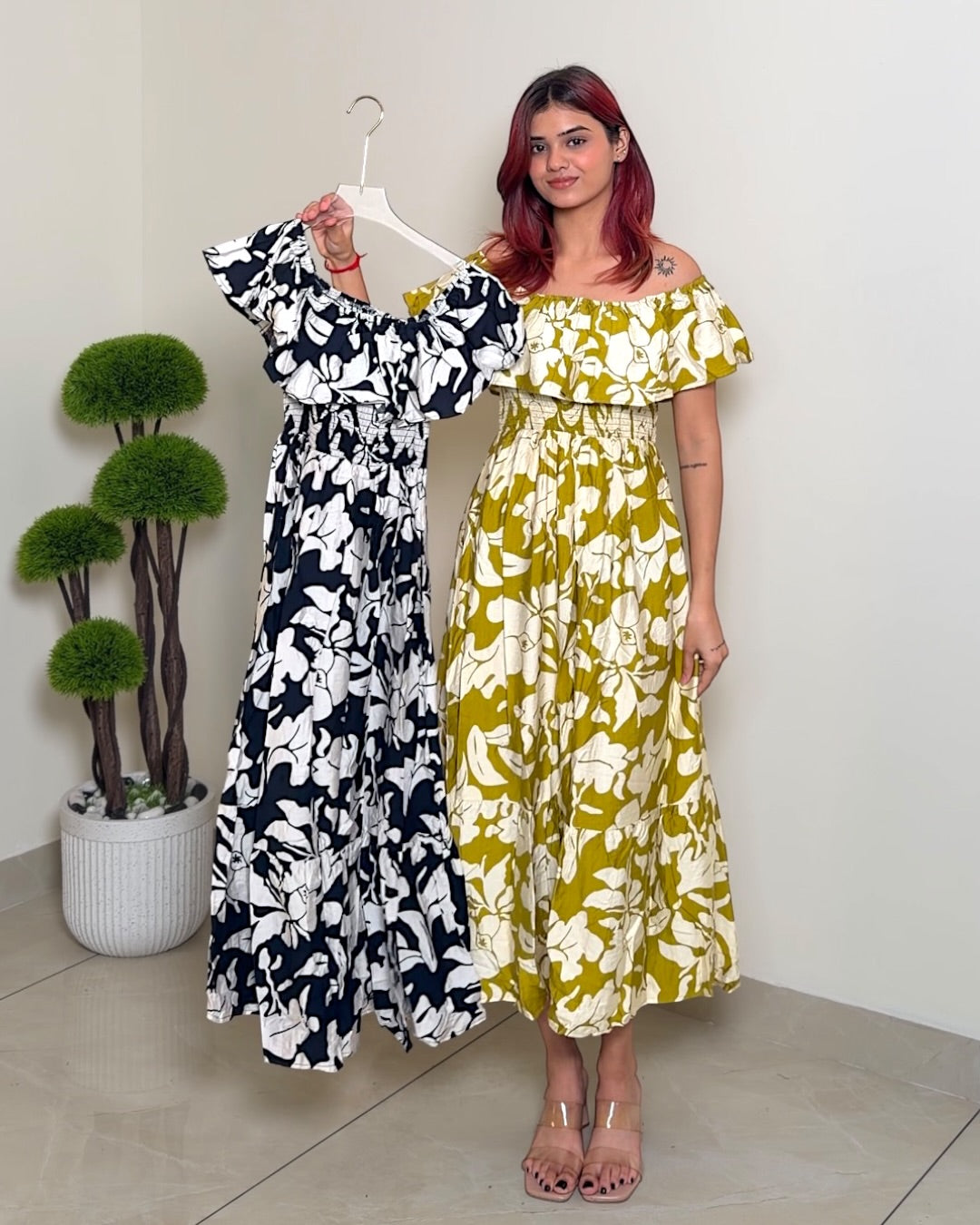 Off Shoulder Printed Dress