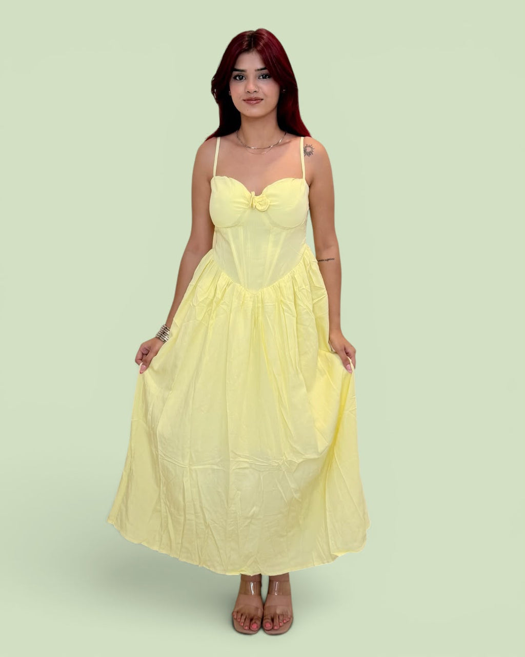 Corset-Style Bustier Tiered Midi Dress