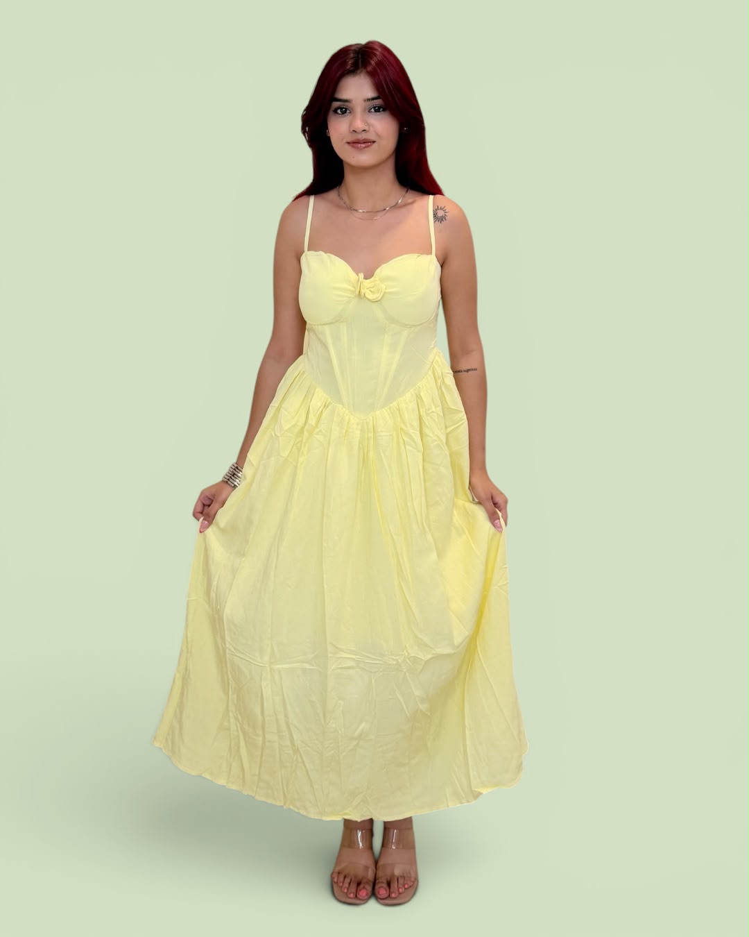 Corset-Style Bustier Tiered Midi Dress