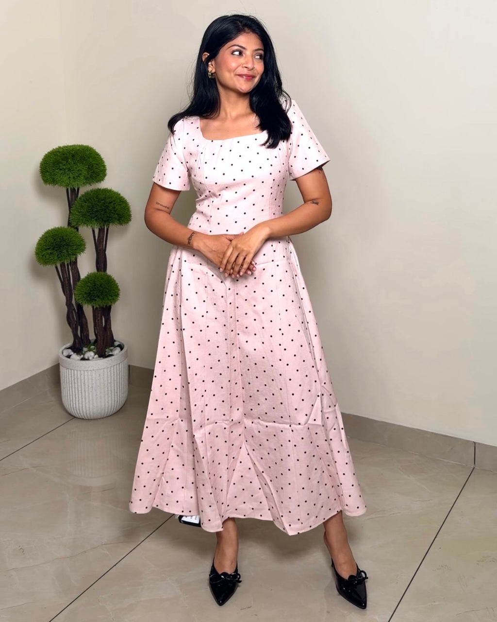 Polka Dot Flared Midi Dress