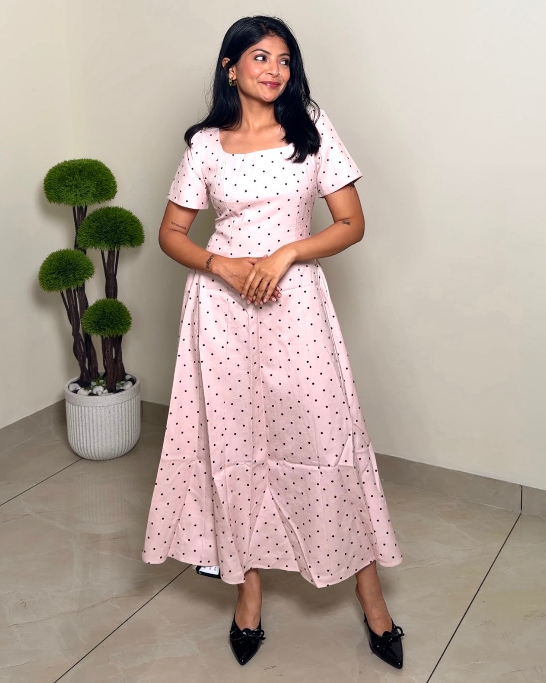 Polka Dot Flared Midi Dress