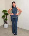 Denim Peplum and Bell Bottom Co-ord Set