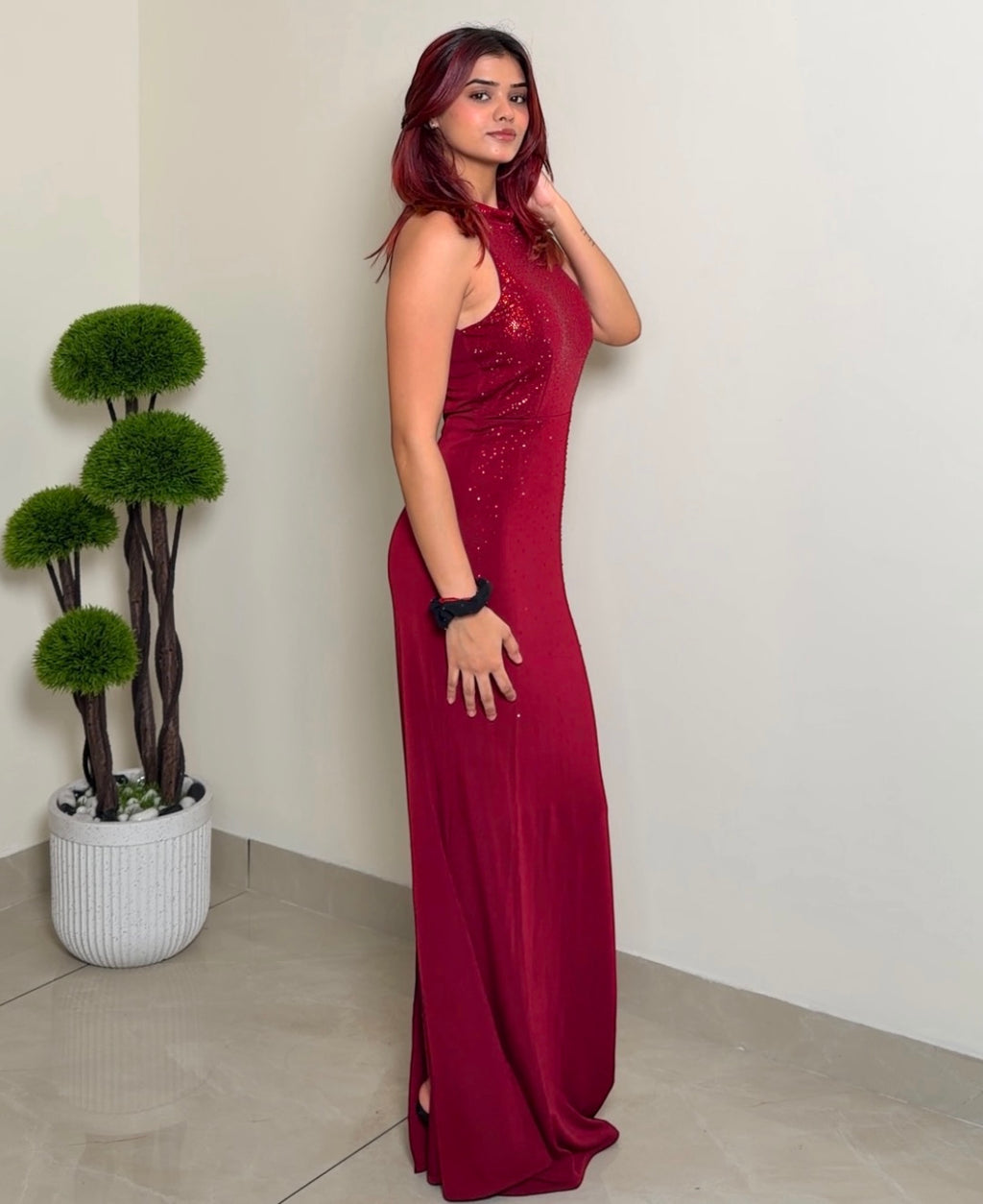 Rhinestone Halter Neck Cocktail Dress