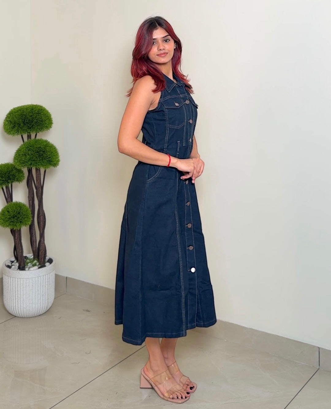 Sleevless Denim Button Down Dress
