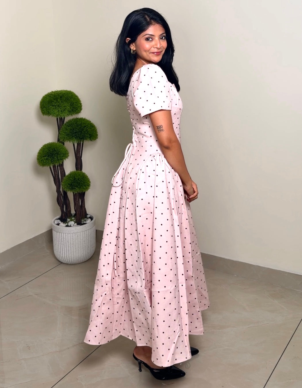 Polka Dot Flared Midi Dress