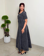 Button-Down Square Neck Denim Maxi Dress